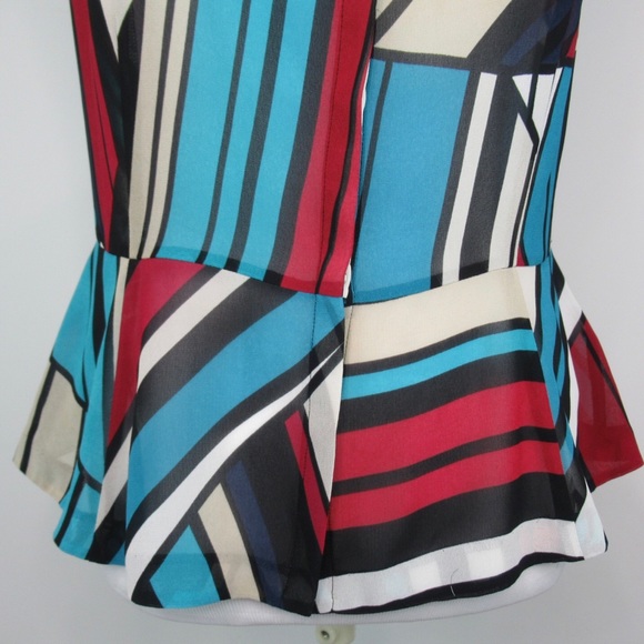 DKNYC Sheer Peplum Striped Multicolored Blouse Sleeveless Button Front Women’s 8 - Picture 3 of 12